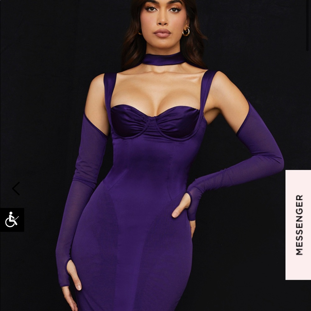 House of CB Purple Satin Midi Dress with Matching Gloves